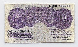 WWII British Money: 10 Shilling Note