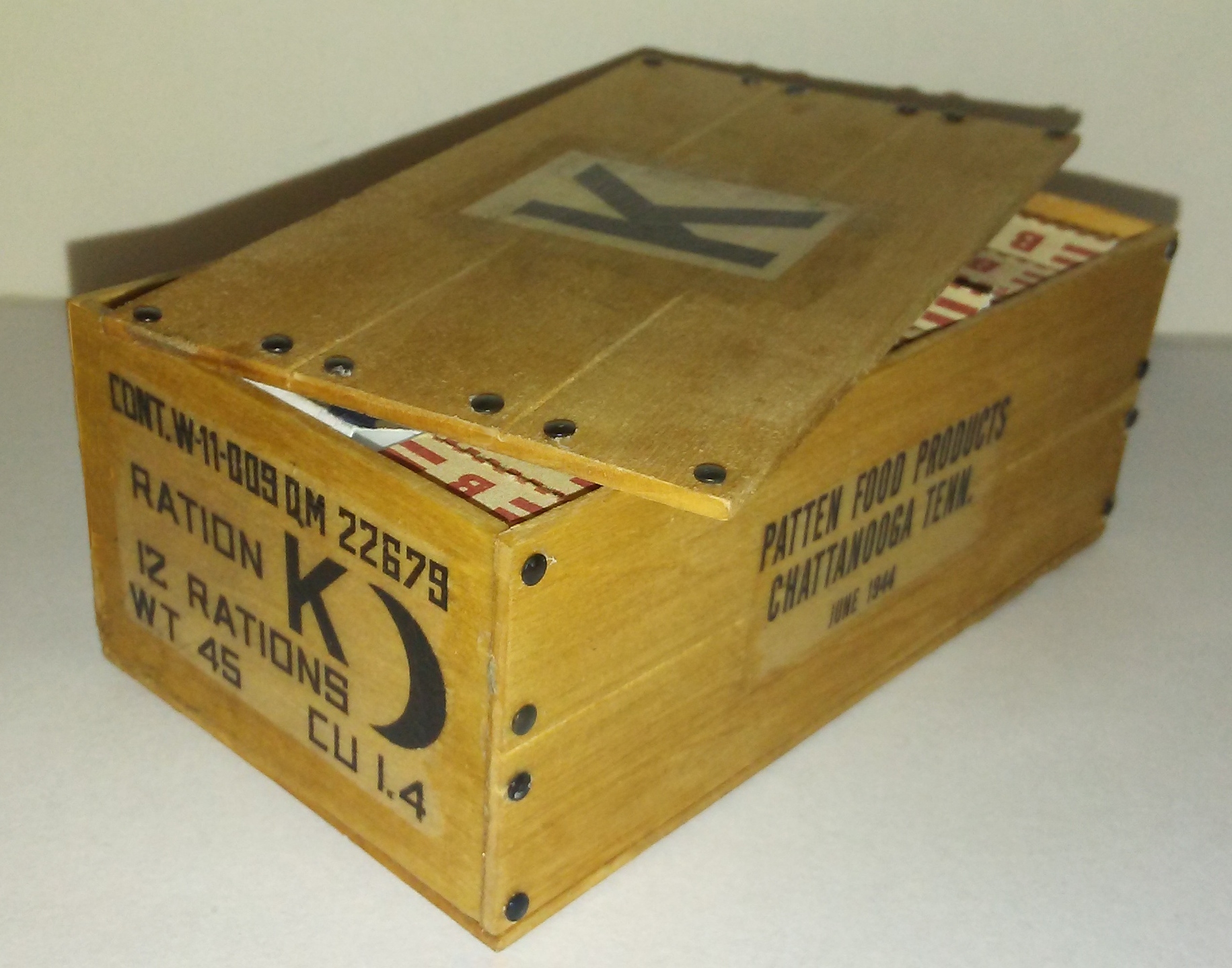 WWII US Wooden K Ration Crate and Lid (ON BACK ORDER)